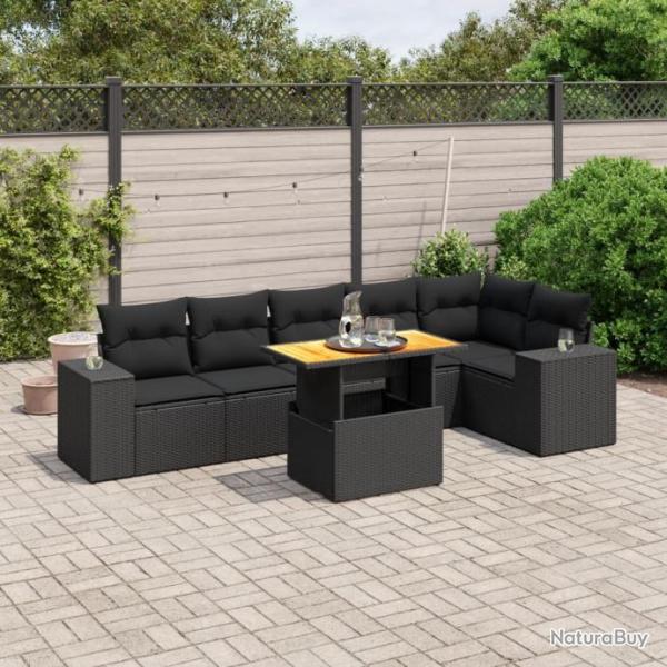 Salon de jardin 7 pcs avec coussins noir rsine tresse