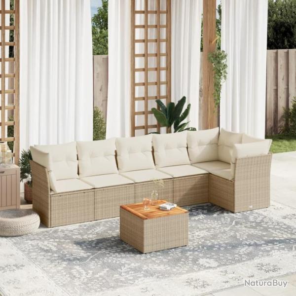 Salon de jardin avec coussins 7 pcs beige rsine tresse