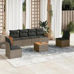 Salon de jardin avec coussins 7 pcs gris résine tressée