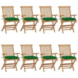 Chaises de jardin avec coussins vert 8 pcs Bois de teck massif