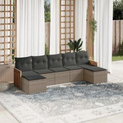 Salon de jardin avec coussins 7 pcs gris résine tressée