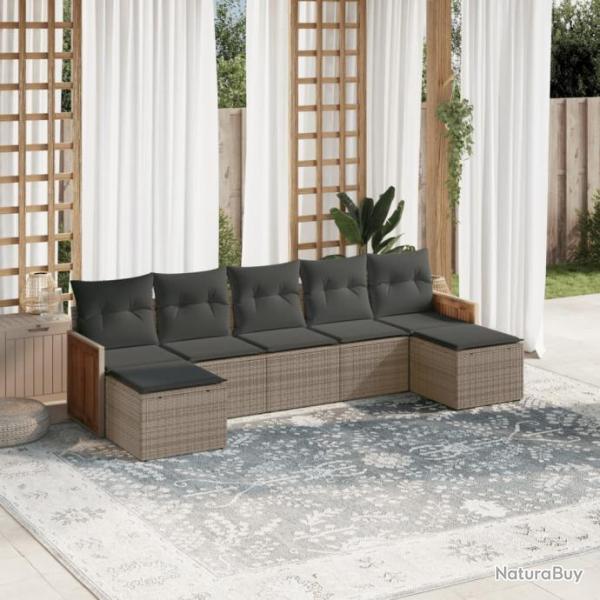 Salon de jardin avec coussins 7 pcs gris rsine tresse