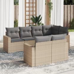 Salon de jardin avec coussins 7 pcs beige résine tressée