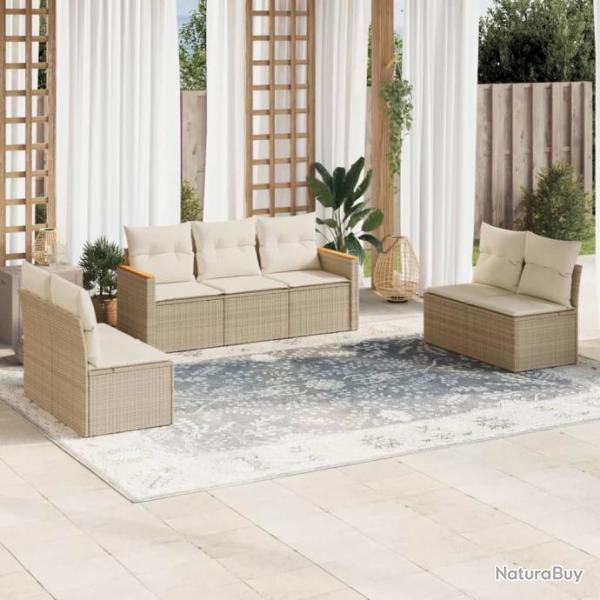 Salon de jardin avec coussins 7 pcs beige rsine tresse