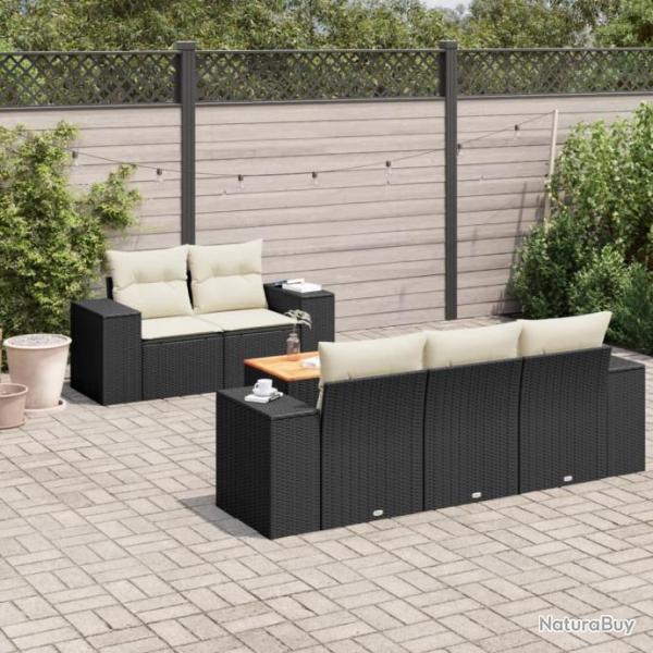 Salon de jardin 6 pcs avec coussins noir rsine tresse