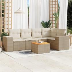 Salon de jardin avec coussins 6 pcs beige résine tressée