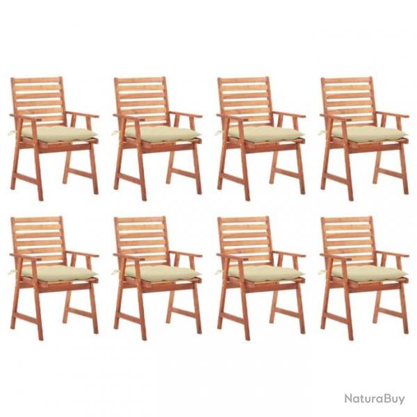 Chaises  dner d'extrieur 8 pcs avec coussins Acacia massif