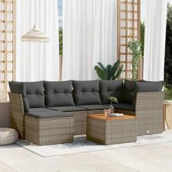 Salon de jardin avec coussins 7 pcs gris résine tressée