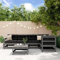 Salon de jardin 6 pcs avec coussins gris bois massif