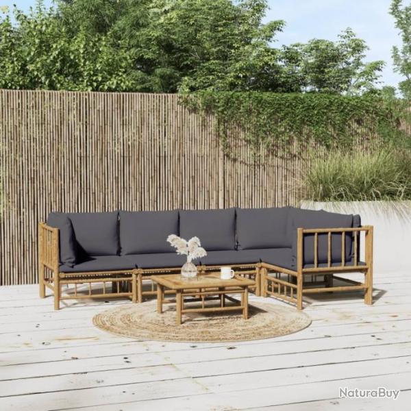 Salon de jardin 6 pcs avec coussins gris fonc bambou