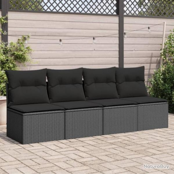 Canap de jardin avec coussins 4 places noir rsine tresse