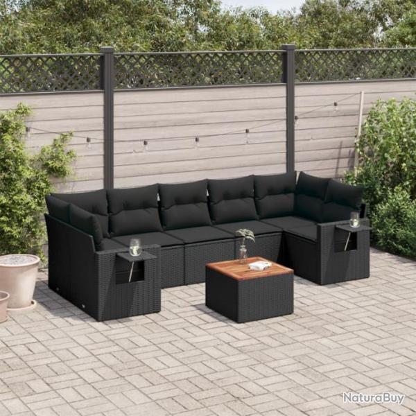 Salon de jardin 8 pcs avec coussins noir rsine tresse