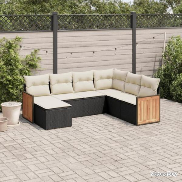 Salon de jardin 7 pcs avec coussins noir rsine tresse