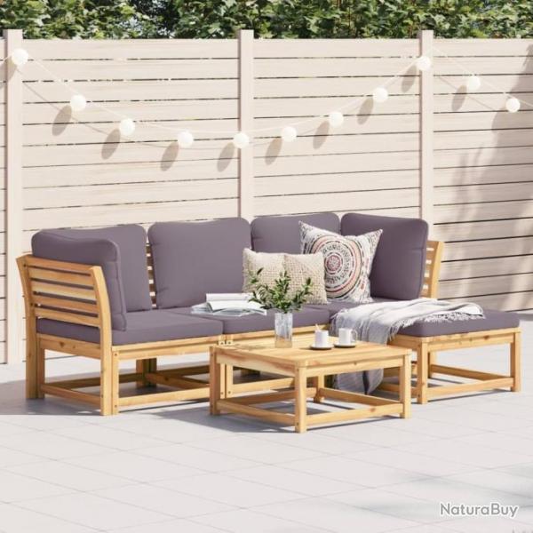 Salon de jardin avec coussins 5 pcs Bois d'acacia solide