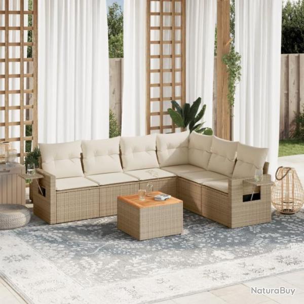 Salon de jardin avec coussins 7 pcs beige rsine tresse