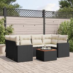 Salon de jardin 7 pcs avec coussins noir résine tressée