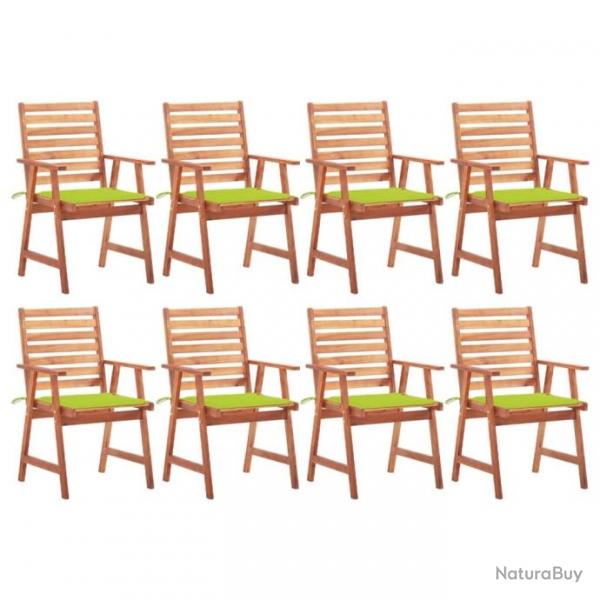 Chaises  dner d'extrieur 8 pcs avec coussins Acacia massif