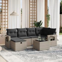 Salon de jardin avec coussins 7 pcs gris résine tressée