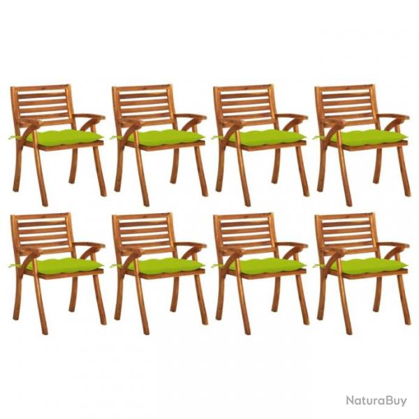 Chaises de jardin avec coussins 8 pcs Bois d'acacia solide