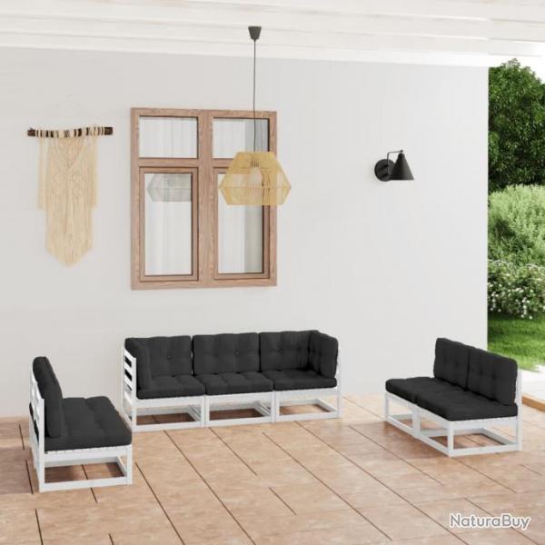 Salon de jardin 7 pcs avec coussins Bois de pin massif