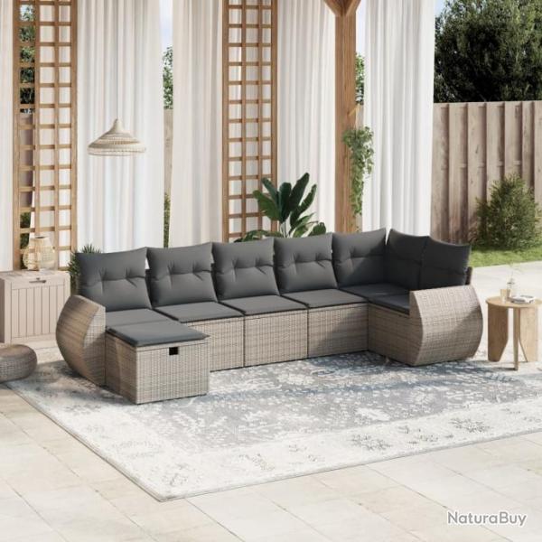 Salon de jardin avec coussins 7 pcs gris rsine tresse