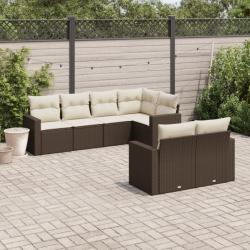 Salon de jardin avec coussins 7 pcs marron résine tressée