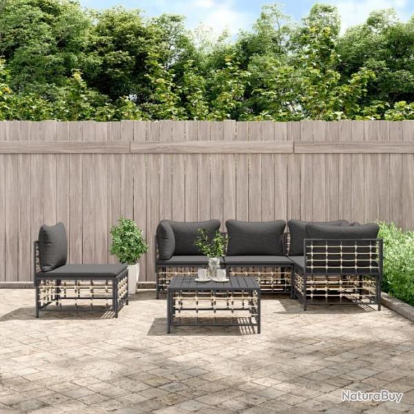 Salon de jardin 6 pcs avec coussins anthracite rsine tresse