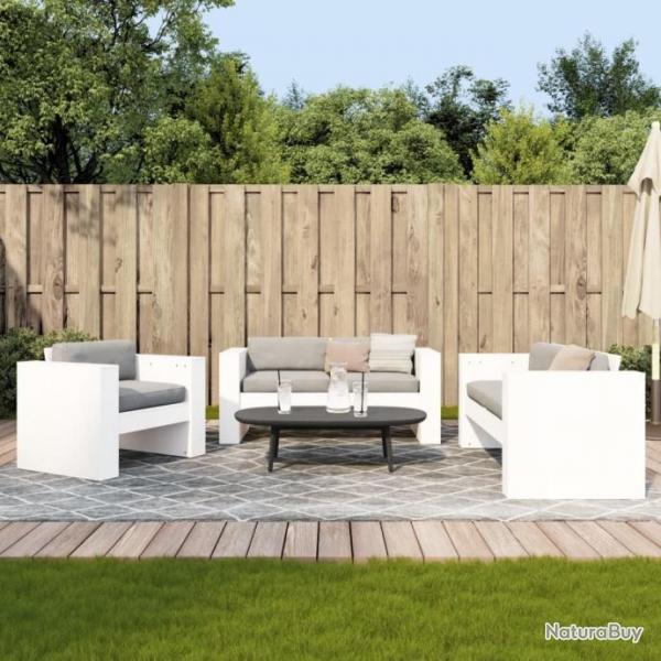 Salon de jardin 2 pcs blanc bois de pin massif