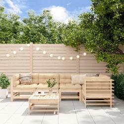 Salon de jardin 6 pcs avec coussins bois massif