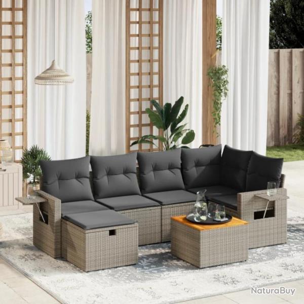 Salon de jardin avec coussins 7 pcs gris rsine tresse