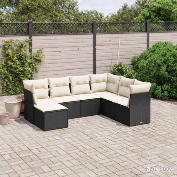 Salon de jardin 7 pcs avec coussins noir rsine tresse