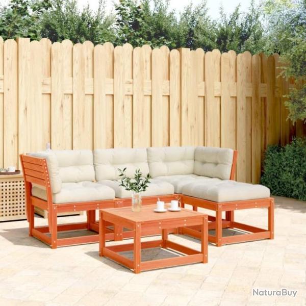 Salon de jardin 4 pcs avec coussins cire marron bois pin massif