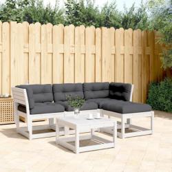 Salon de jardin 4 pcs avec coussins blanc bois de pin massif