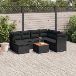 Salon de jardin 8 pcs avec coussins noir résine tressée