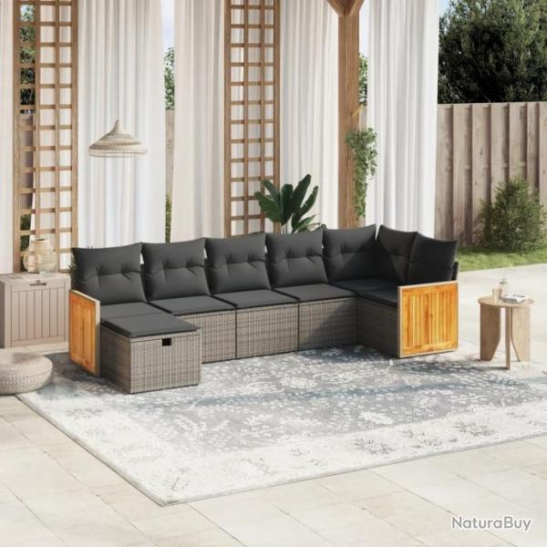 Salon de jardin avec coussins 7 pcs gris rsine tresse