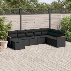 Salon de jardin 8 pcs avec coussins noir résine tressée