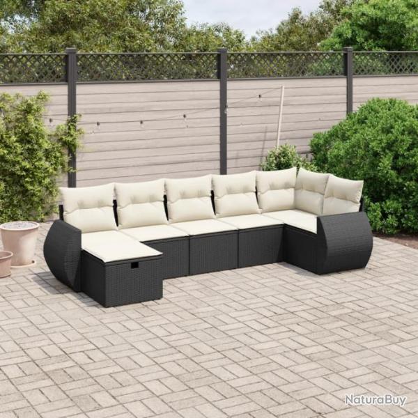 Salon de jardin 7 pcs avec coussins noir rsine tresse