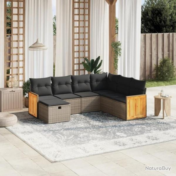 Salon de jardin avec coussins 7 pcs gris rsine tresse