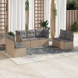 Salon de jardin avec coussins 7 pcs beige résine tressée