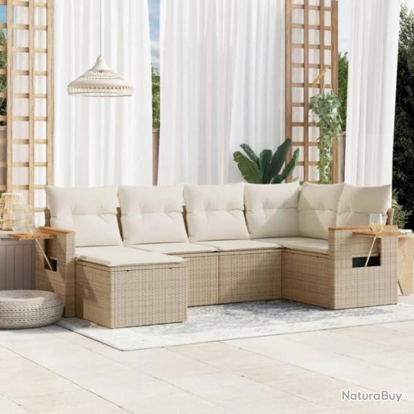 Salon de jardin avec coussins 6 pcs beige rsine tresse