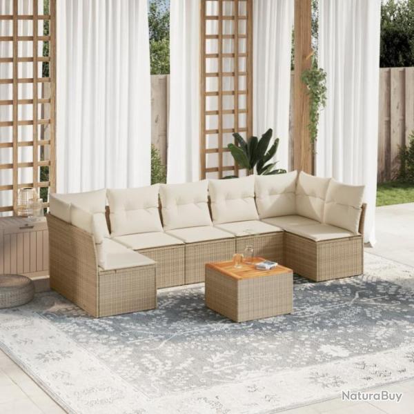 Salon de jardin avec coussins 8 pcs beige rsine tresse