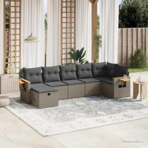 Salon de jardin avec coussins 7 pcs gris rsine tresse