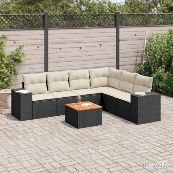 Salon de jardin 7 pcs avec coussins noir rsine tresse