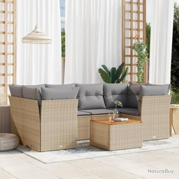 Salon de jardin avec coussins 7pcs mlange beige rsine tresse