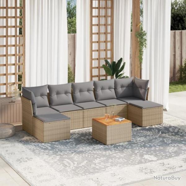 Salon de jardin avec coussins 8pcs mlange beige rsine tresse