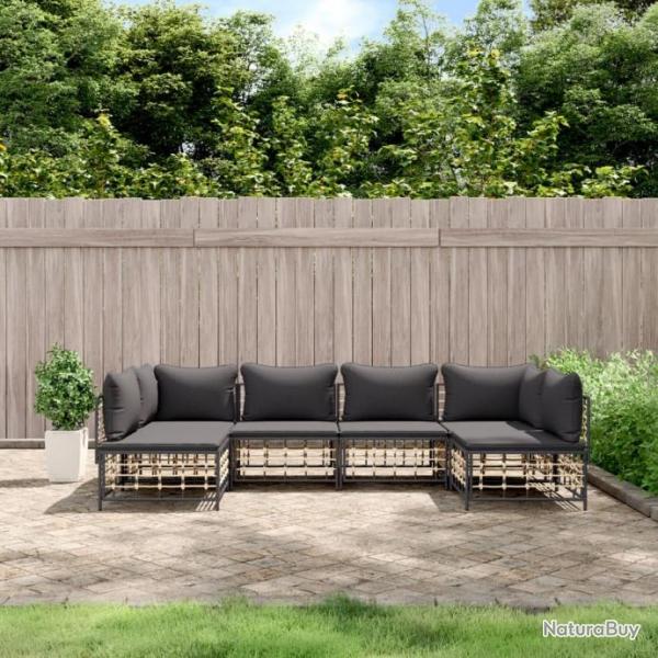 Salon de jardin 6 pcs avec coussins anthracite rsine tresse