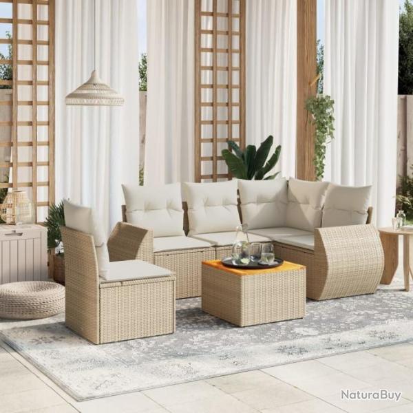 Salon de jardin avec coussins 6 pcs beige rsine tresse