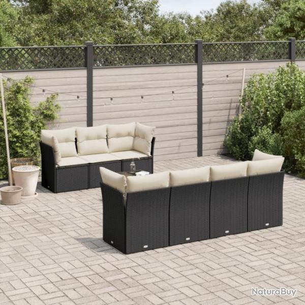 Salon de jardin 8 pcs avec coussins noir rsine tresse