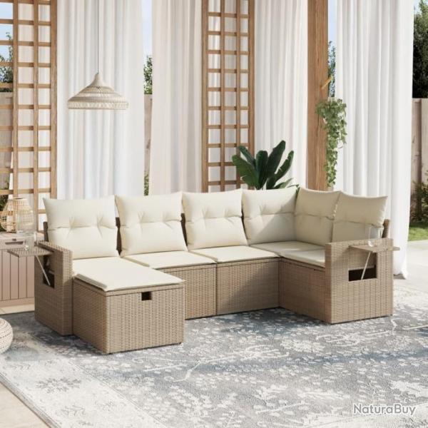 Salon de jardin avec coussins 6 pcs beige rsine tresse