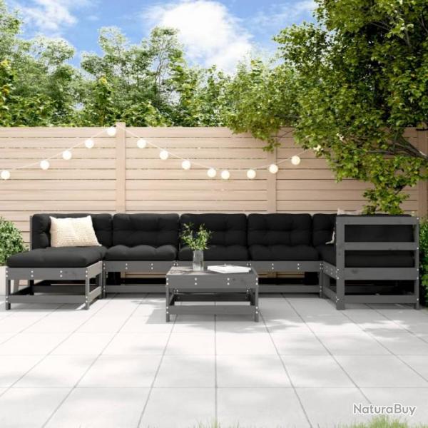 Salon de jardin 8 pcs Gris Bois de pin massif